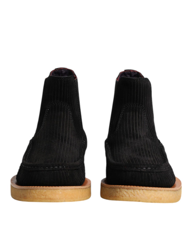 Black Calf Suede Slip On Ankle Boots Shoes
