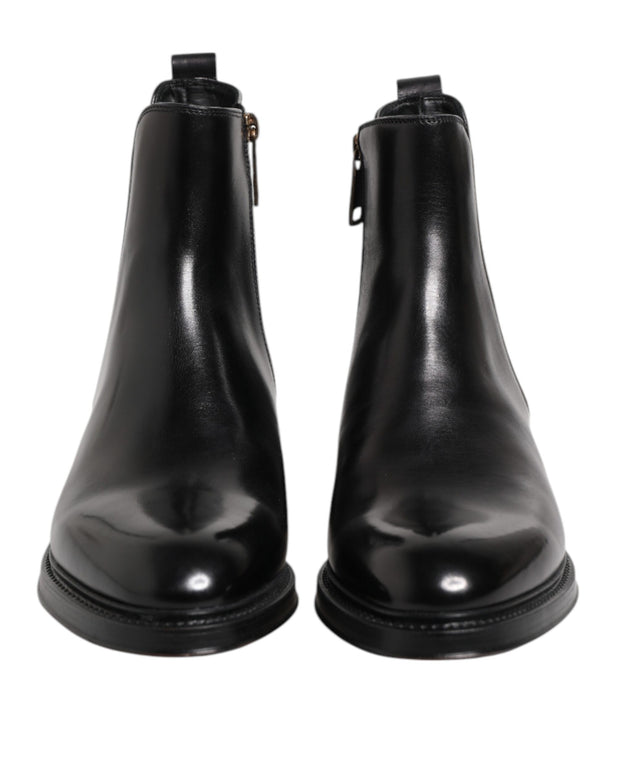 Black Chelsea Leather Mid Calf Boots Shoes
