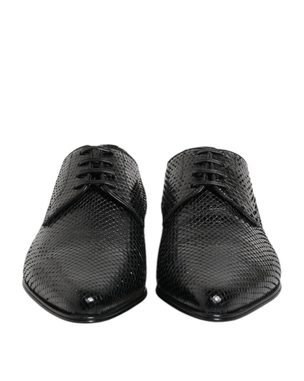 Black Exotic Leather Lace Up Derby Shoes