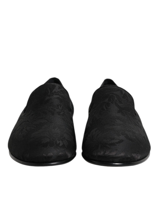 Black Floral Brocade Loafers Men Dress Shoes