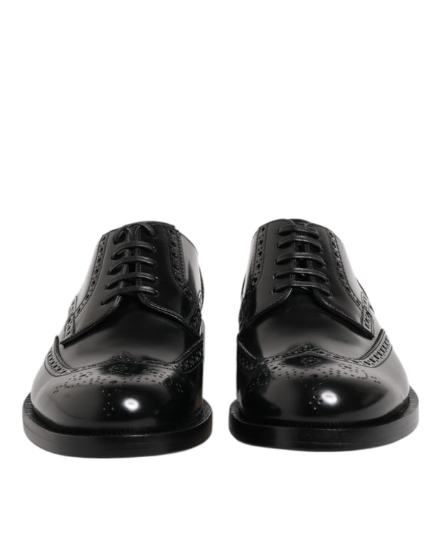 Black Leather Derby Wingtip Formal Shoes