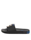 Black Leather Slides Flats Beachwear Shoes