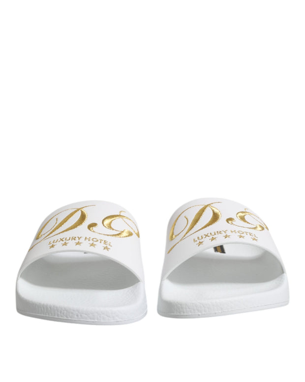 White Leather Slides Sandals Beachwear Shoes