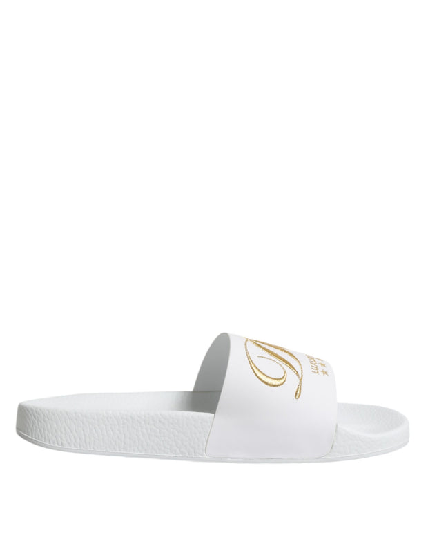 White Leather Slides Sandals Beachwear Shoes