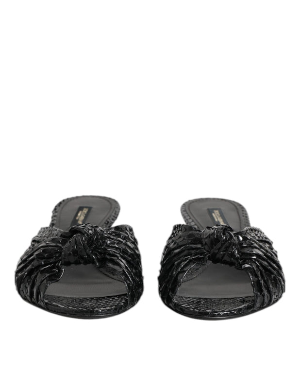 Black Leather Heels Slides Sandals Shoes