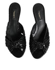 Black Leather Heels Slides Sandals Shoes