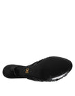 Black Leather Heels Slides Sandals Shoes