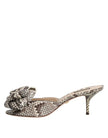 Multicolor Keira Bow Leather Peep Toe Mules Shoes