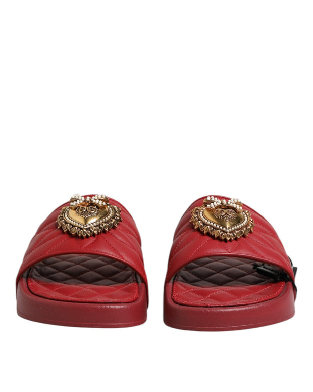 Red Devotion Matelassé Leather Slides Shoes
