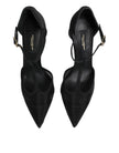 Black Mesh T-strap Stiletto High Heels Shoes
