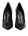 Black Leather Stiletto High Heels Pumps Shoes