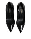 Black Leather Stiletto High Heels Pumps Shoes