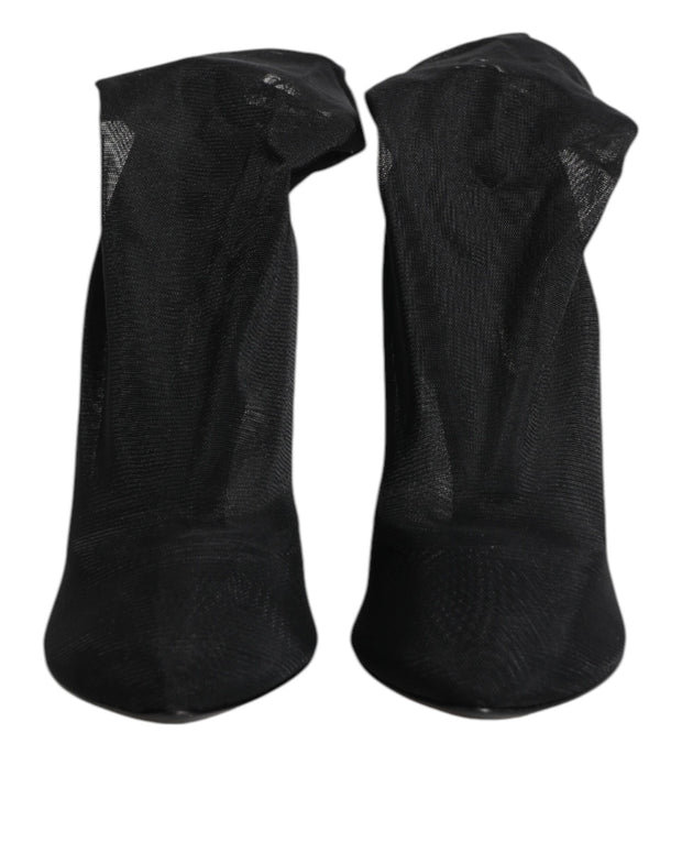 Black Silk Stretch Mesh Sock Boots Shoes