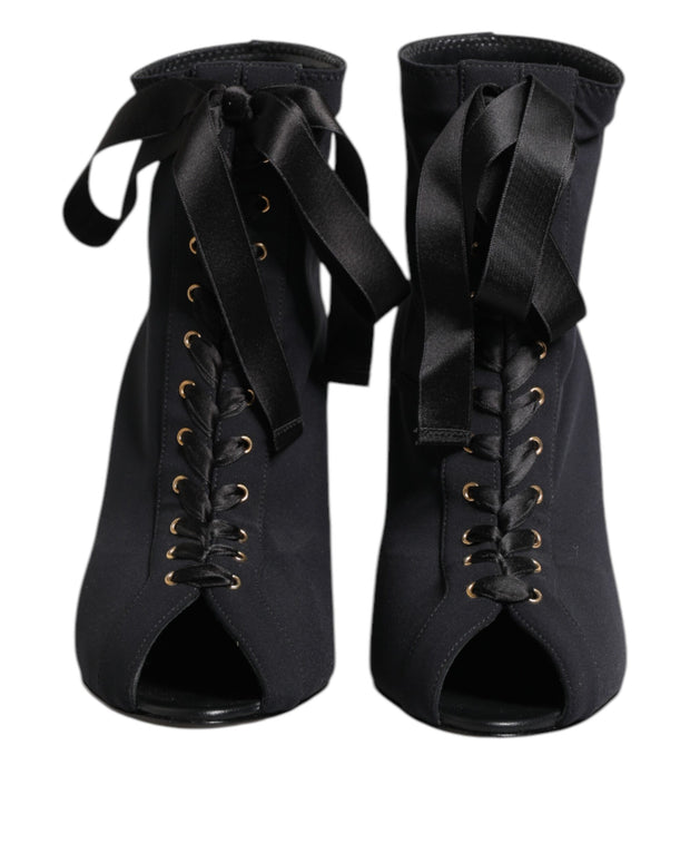 Black Stiletto Heels Lace Up Boots Shoes