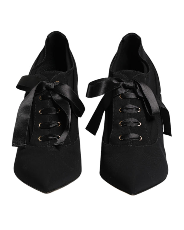 Black Lace Up Stiletto Heels Pumps Shoes
