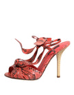 Coral Python Leather Heels Sandals Shoes