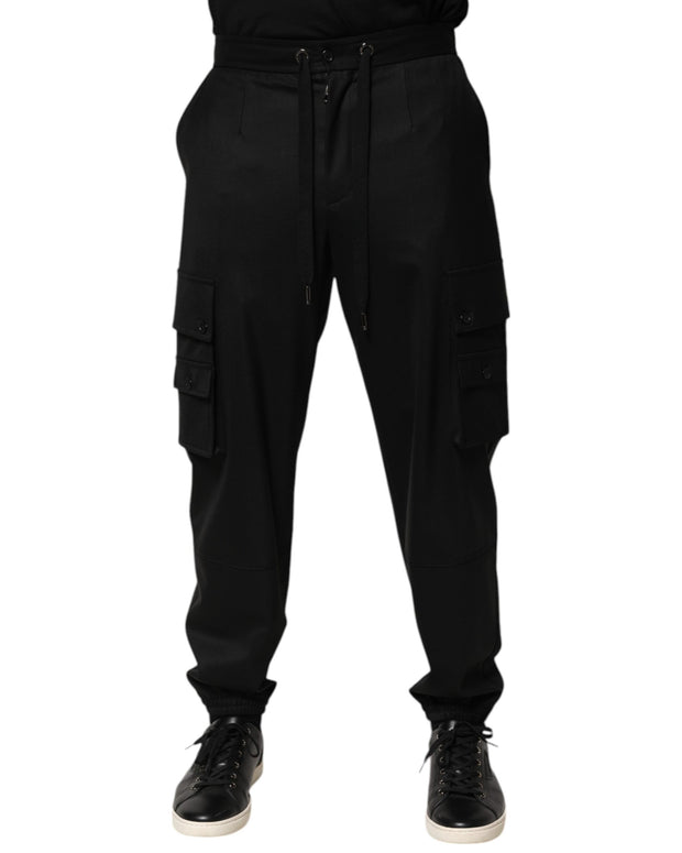 Solid Black Cargo Jogger Men Sweatpants Pants