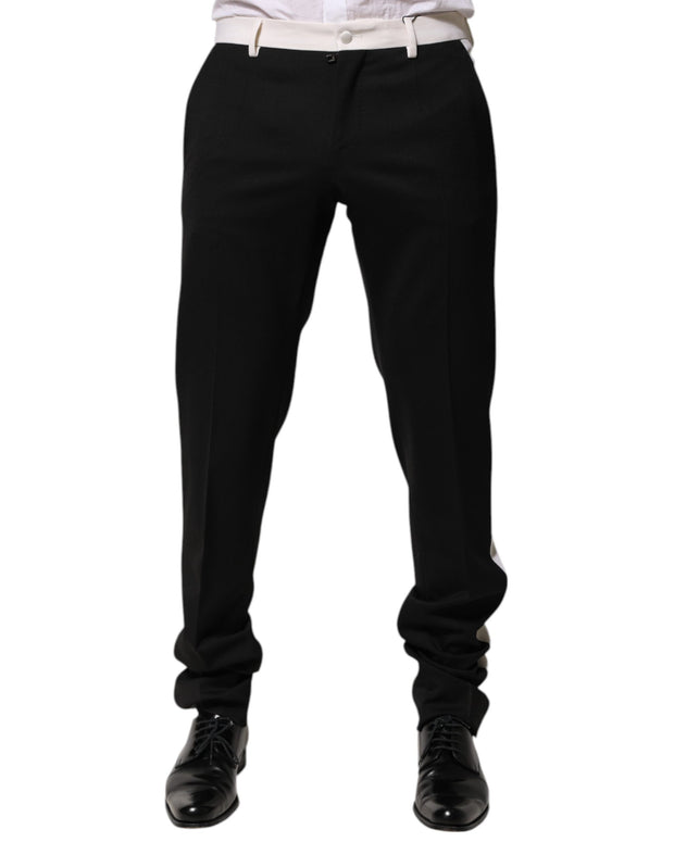 Black White Stripe Wool Men Trouser Pants