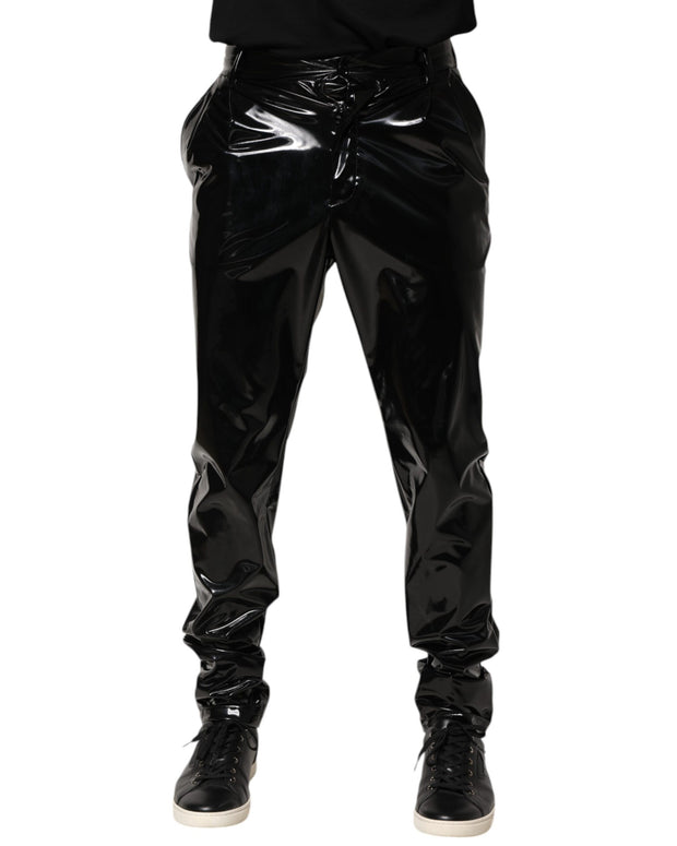Black Polyester Mid Waist Men Trouser Pants