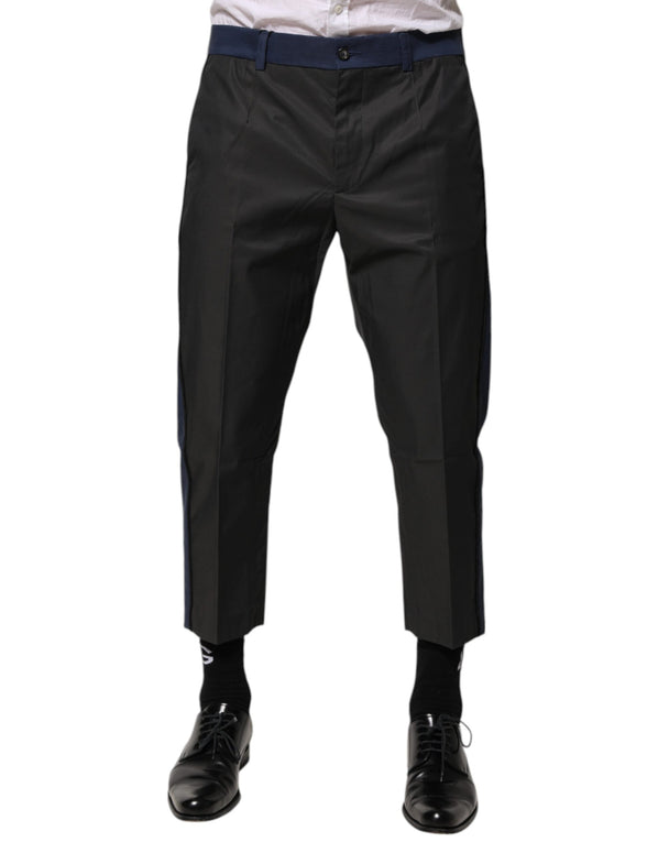 Gray Blue Cotton 3/4 Chinos Crop Trouser Pants