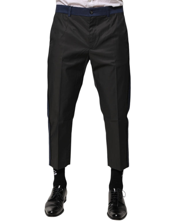 Gray Blue Cotton 3/4 Chinos Crop Trouser Pants