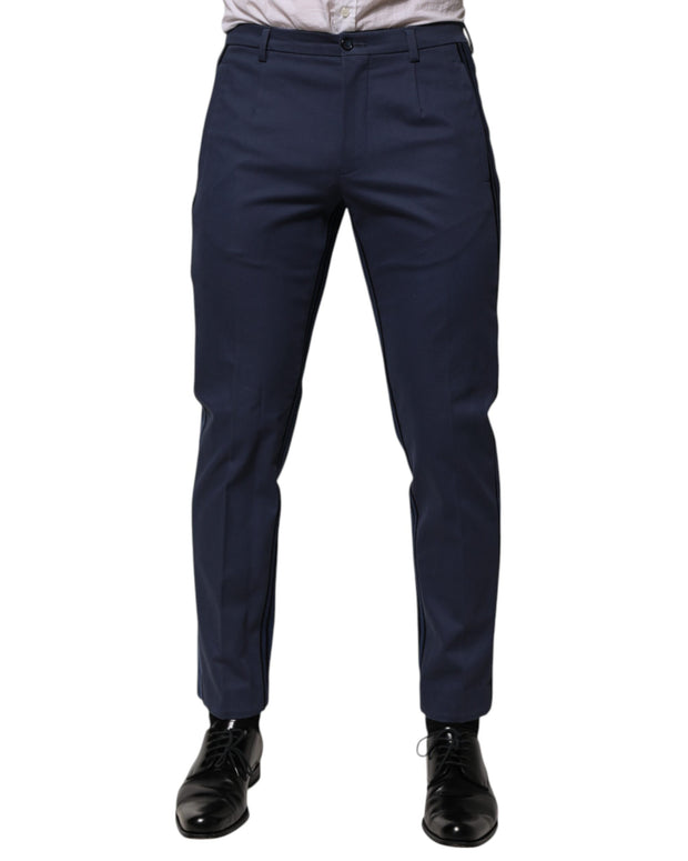Blue Cotton Tapered Men Formal Trousers Pants