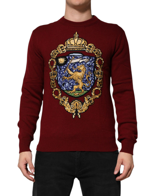 Burgundy Cashmere Lion Crest Pullover Sweater