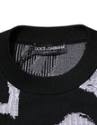 Black Nylon Wool Heart Print Pullover Sweater