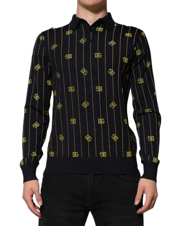 Black Logo Jacquard Knitted Polo Shirt T-shirt