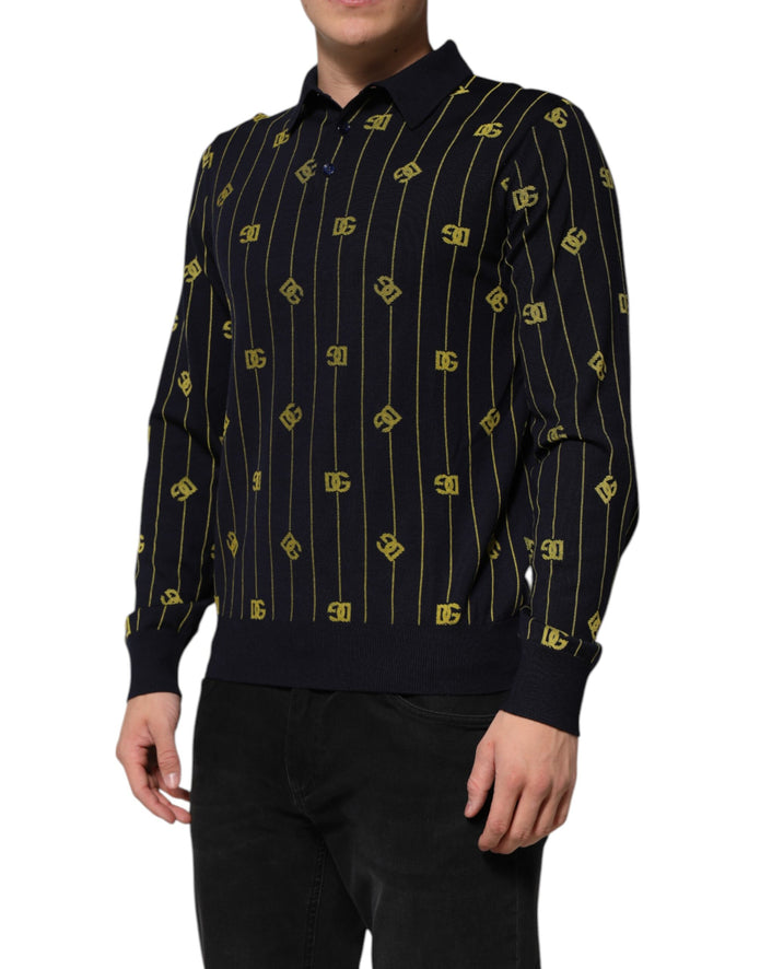Black Logo Jacquard Knitted Polo Shirt T-shirt