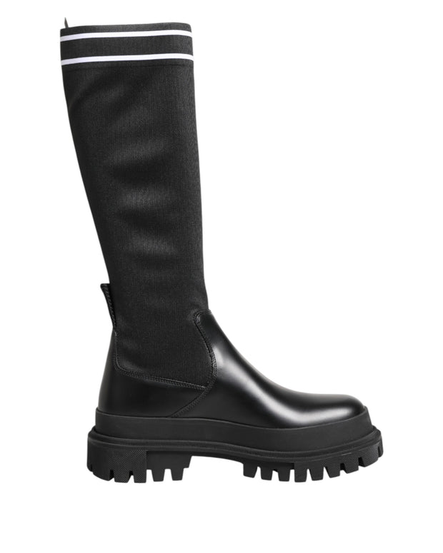 Black White Polyester Socks High Boots Shoes
