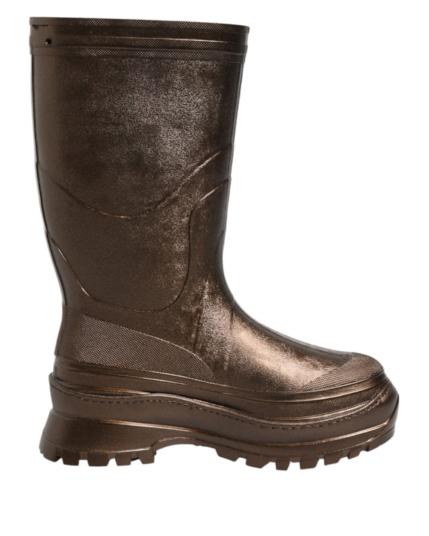 Metallic Bronze Pull On Rain Boots Shoes