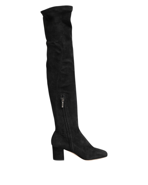 Black Suede Leather Knee High Boots Shoes
