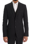 Gray Patterned Wool 3 Piece Slim Suit