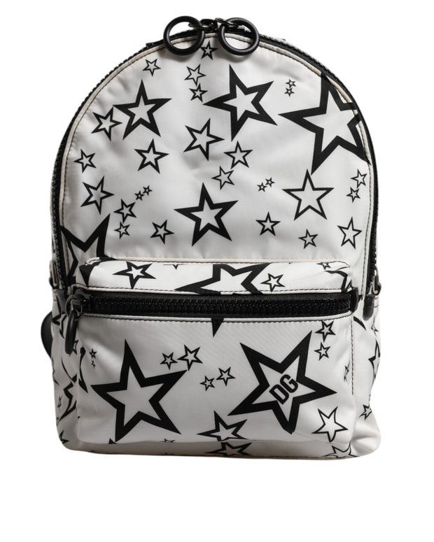 White DG Stars Print Nylon Travel Backpack Bag