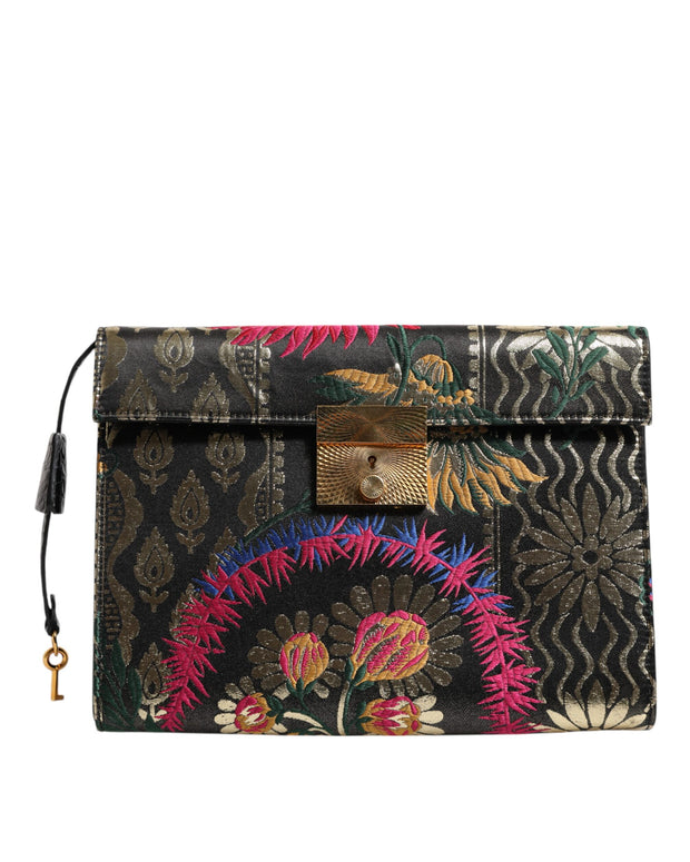 Multicolor Jacquard Floral Document Briefcase Bag