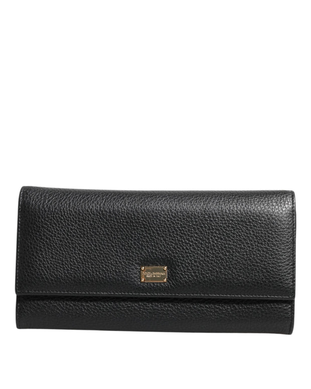 Black Leather Trifold Logo Plaque Card Holder Wallet