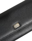 Black Leather Trifold Logo Plaque Card Holder Wallet