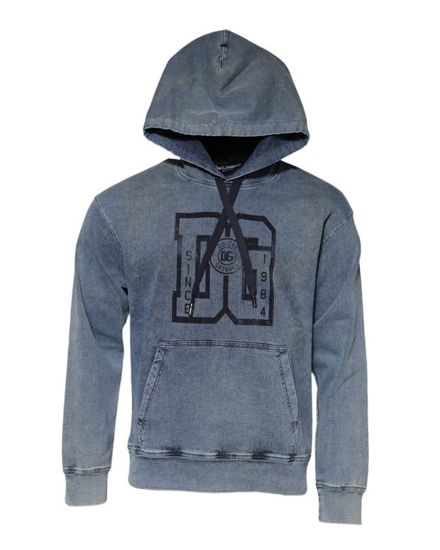 Blue Cotton Blend Hooded Sweatshirt Sweater