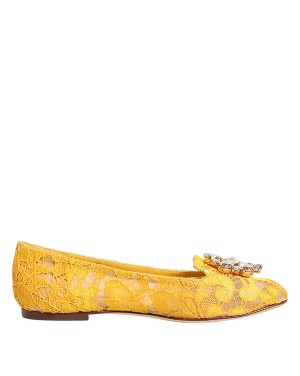 Yellow Taormina Lace Crystals Flats Shoes