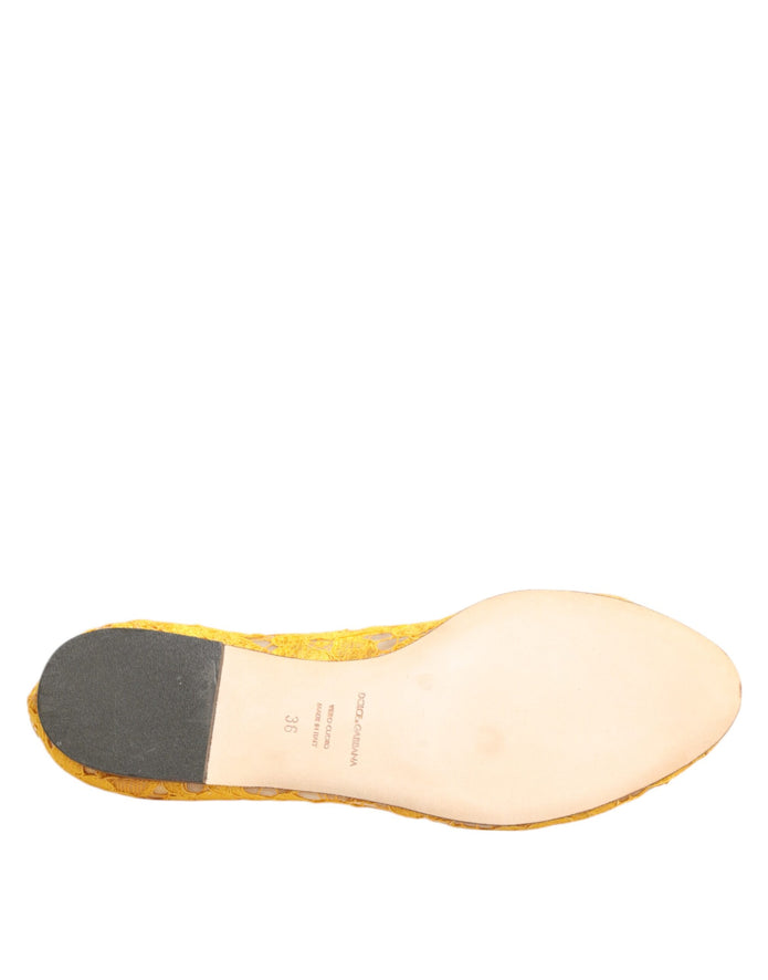 Yellow Taormina Lace Crystals Flats Shoes
