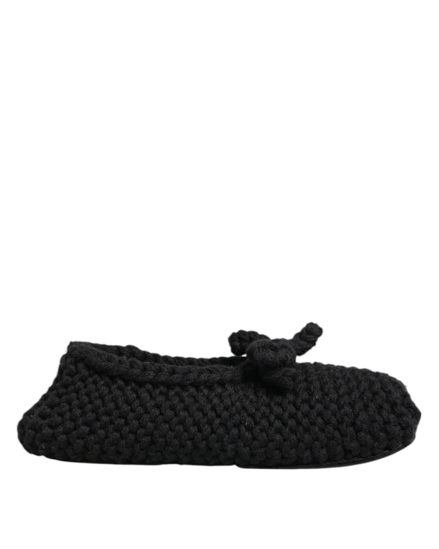 Black Wool Knit Slip On Ballerina Flats Shoes