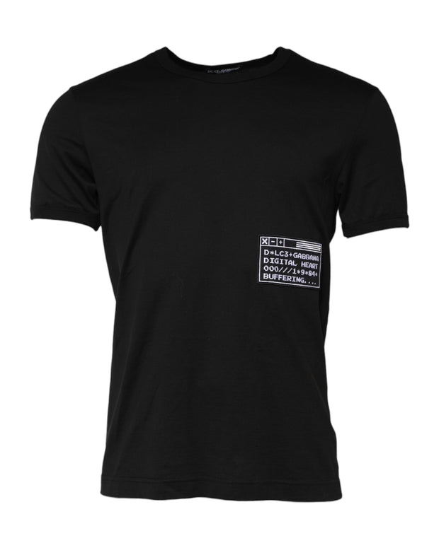 Black Logo Patch Cotton Crew Neck T-shirt