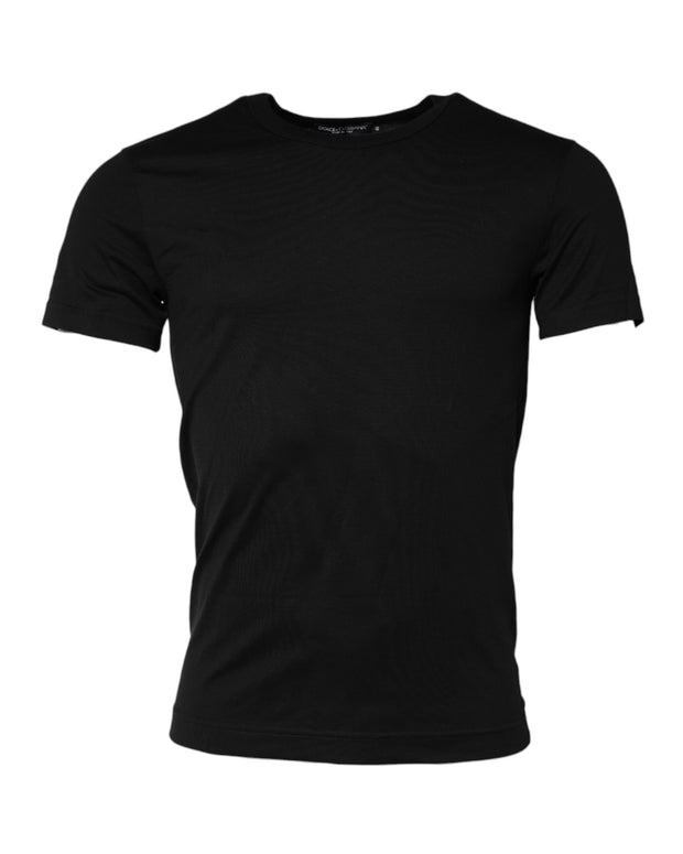 Black Cotton Crewneck Short Sleeves T-shirt