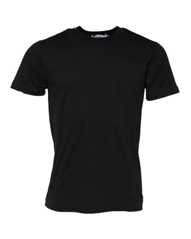 Black Cotton Crew Neck Short Sleeves T-shirt