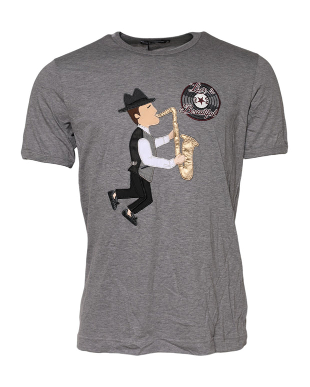 Gray #DGFamily Cotton Crew Neck T-shirt