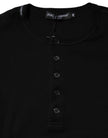 Black Cotton Knit Crew Neck Henley T-shirt