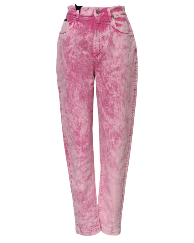 Pink Tie Dye High Waist Tapered Denim Jeans