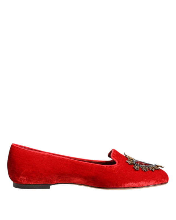 Red Velvet DG Heart Loafers Flats Shoes