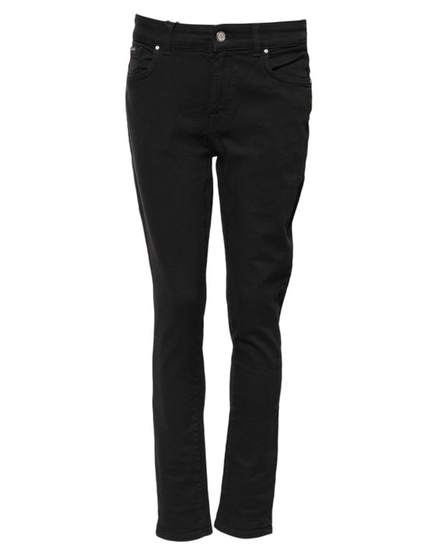 Black Cotton Skinny Mid Waist Denim Jeans